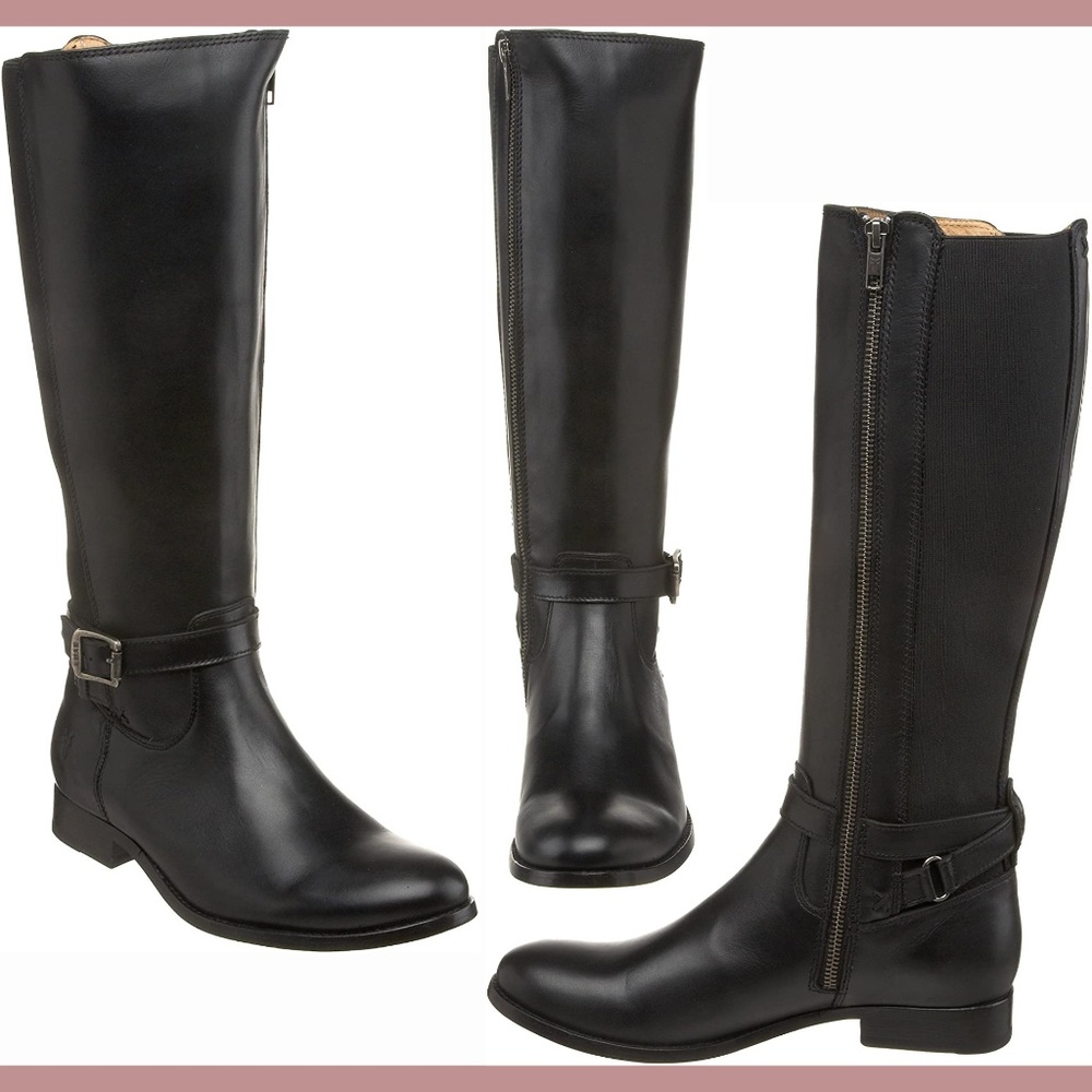 Frye Melissa Gore Zip Leather Tall Boots‎ in Black [SZ 5.5 5½]